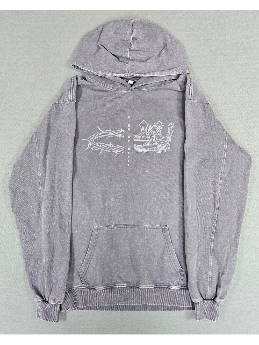 King Of Glory Gray Acid Wash Crown Hoodie Sz L